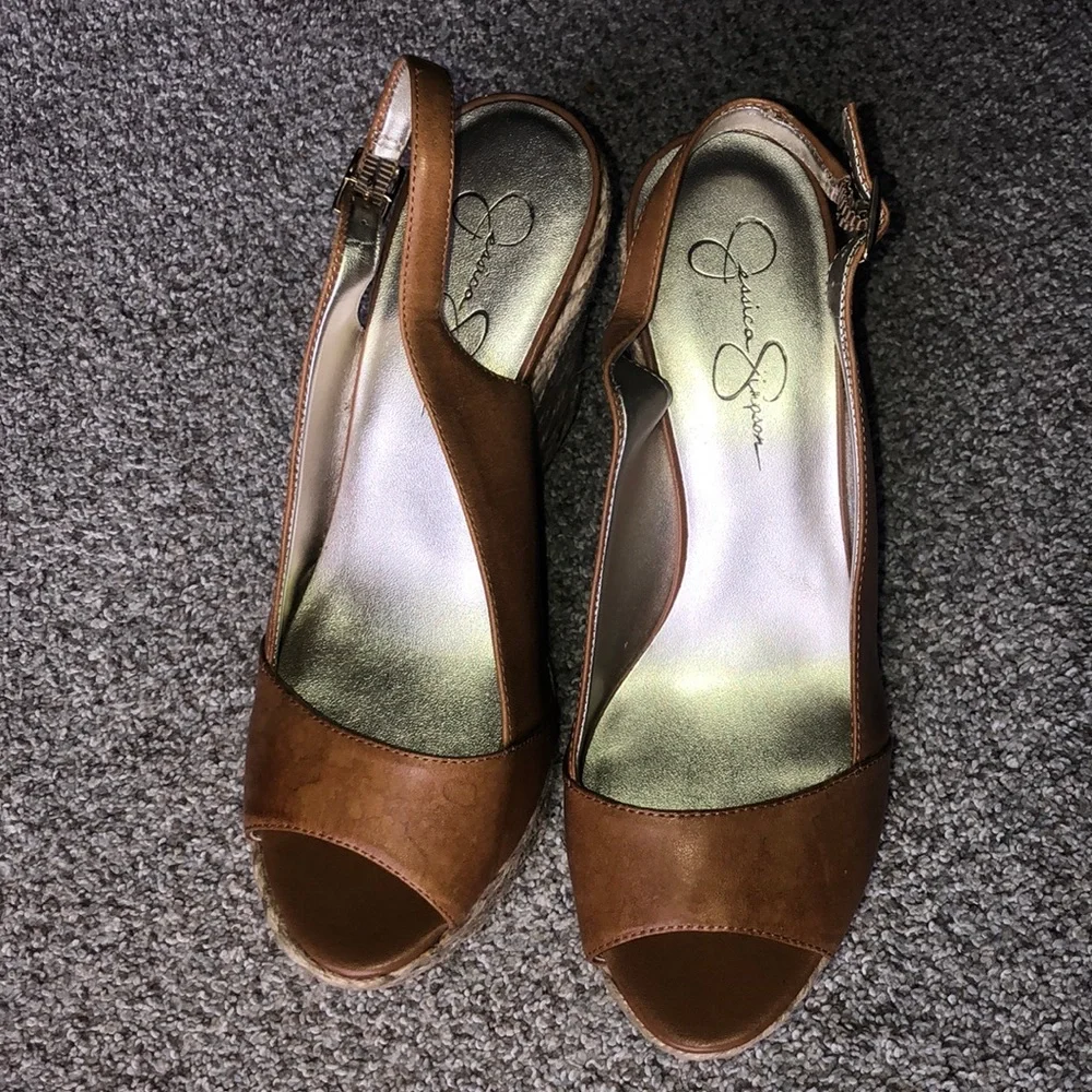 Jessica Simpson Tan Espadrille Wedge Sandals